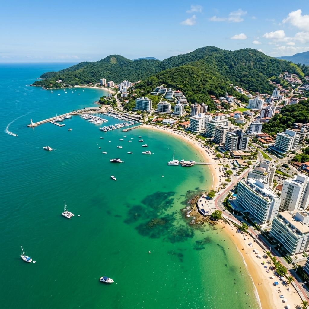 Vista aérea panorâmica do litoral de Porto Belo, Santa Catarina